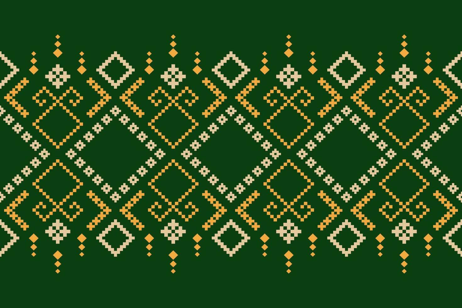 Green Cross stitch colorful geometric traditional ethnic pattern Ikat seamless pattern border abstract design for fabric print cloth dress carpet curtains and sarong Aztec African Indian Indonesian vector
