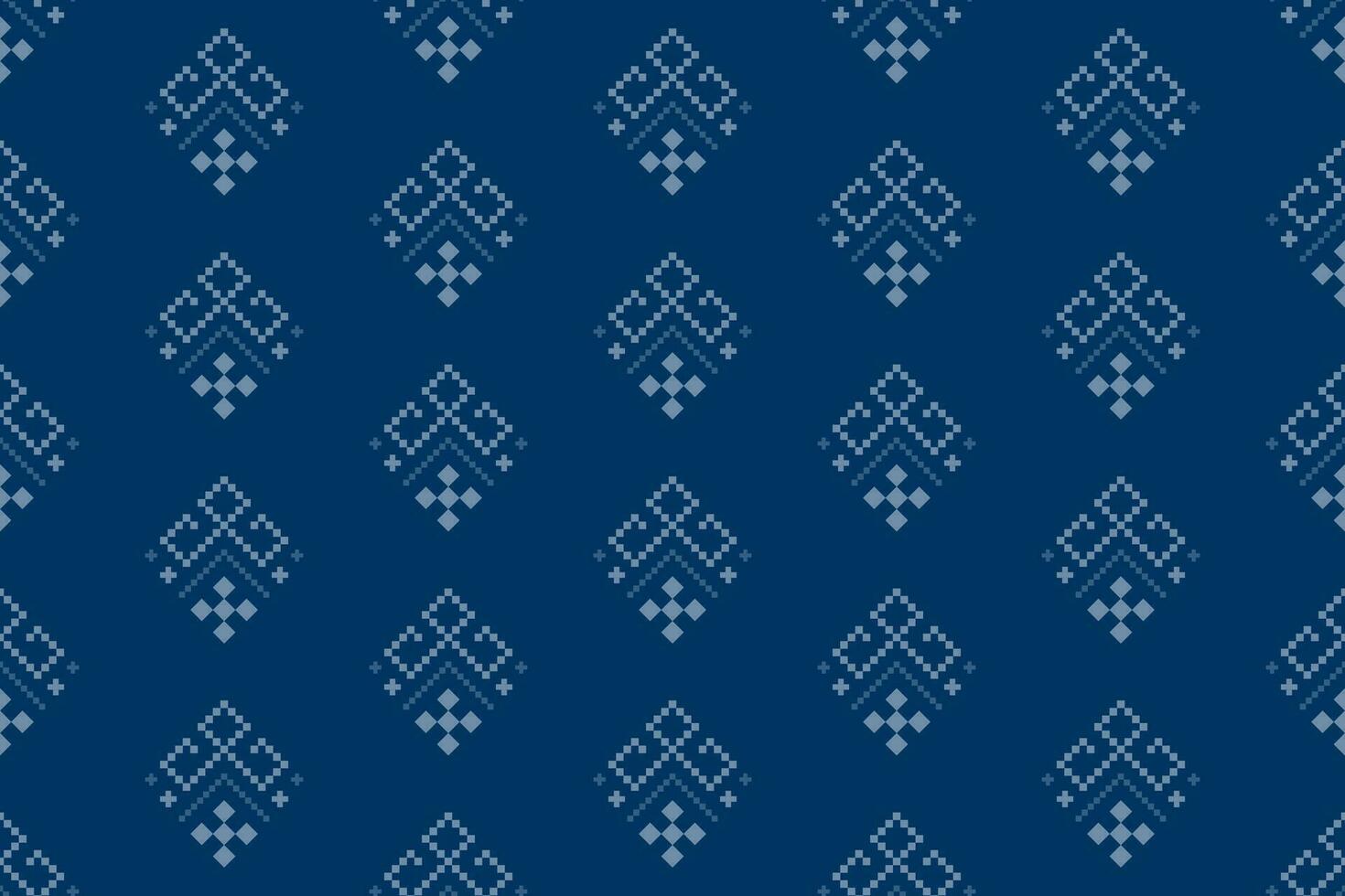 Indigo navy blue geometric traditional ethnic pattern Ikat seamless pattern border abstract design for fabric print cloth dress carpet curtains and sarong Aztec African Indian Indonesian vector