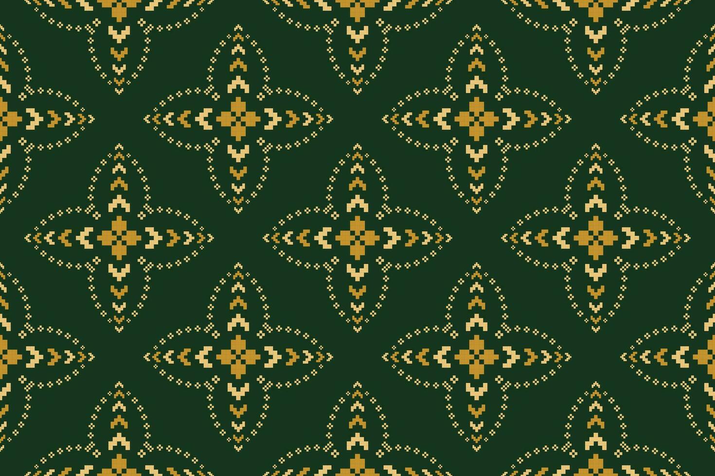 Green Cross stitch colorful geometric traditional ethnic pattern Ikat seamless pattern border abstract design for fabric print cloth dress carpet curtains and sarong Aztec African Indian Indonesian vector