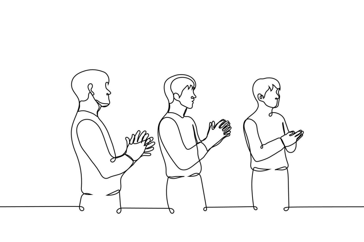 man stand and applaud looking in one direction - one line drawing vector. the concept of delight and admiration for someone else's work or speech vector