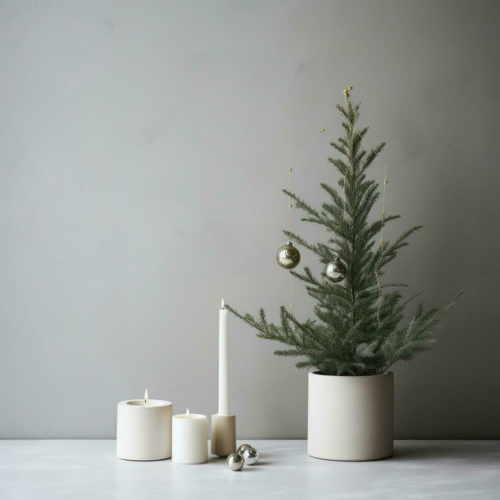 AI generated A stylish image of a Christmas tree with a minimum of decorations, emphasizing its beauty photo