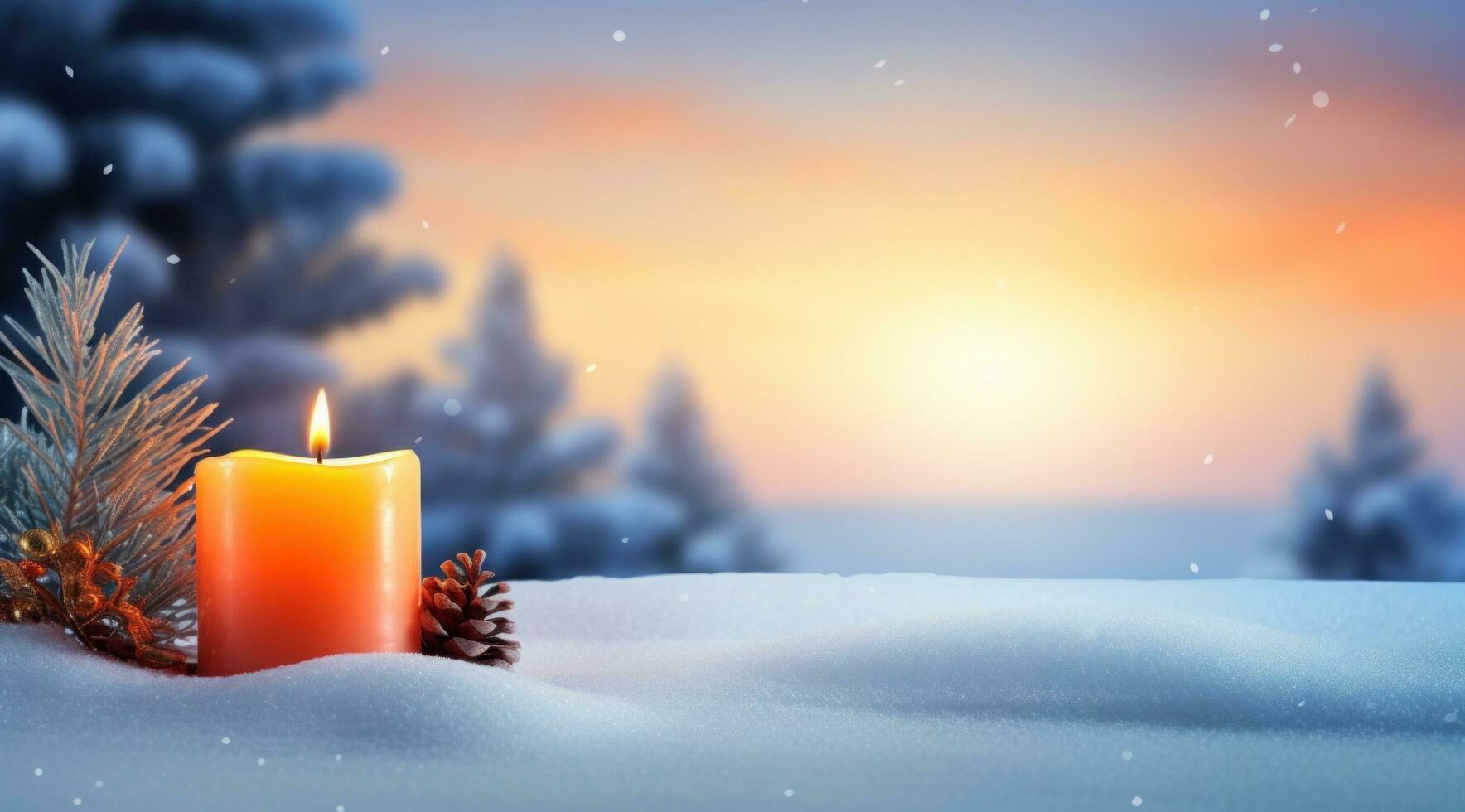 AI generated christmas background winter candle in snow background, photo