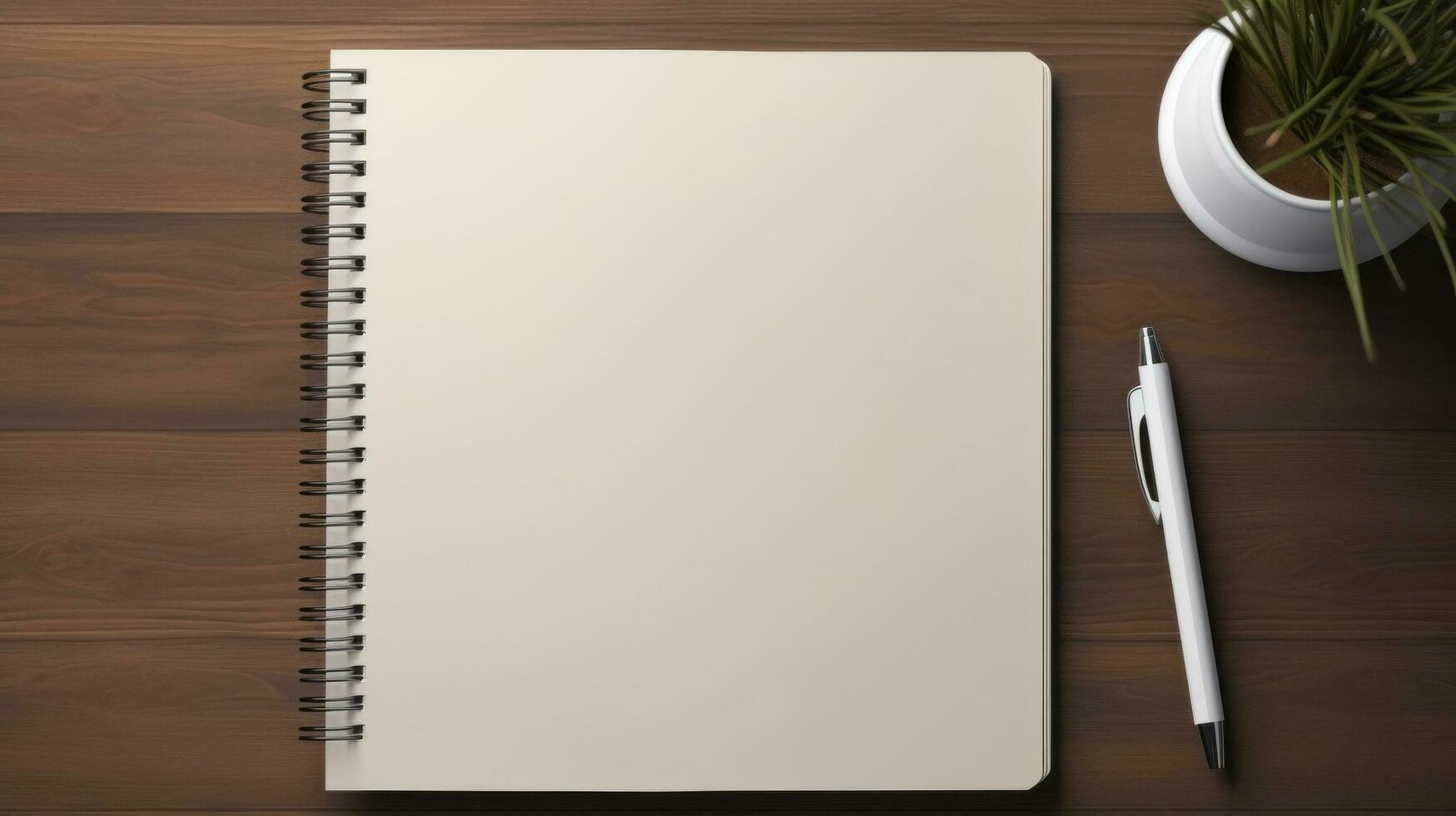 AI generated Notepad with blank front, realistic on a mockup template in a desk in a modern office, photo