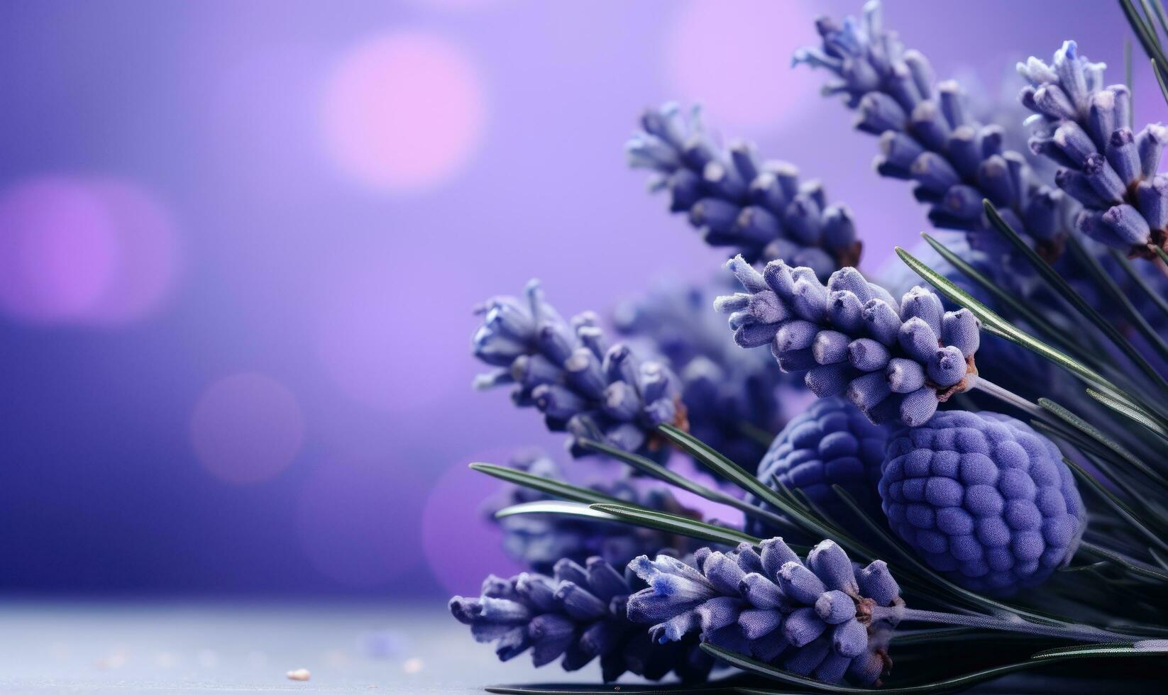 AI generated lavender background with blue eggs and lavender, photo