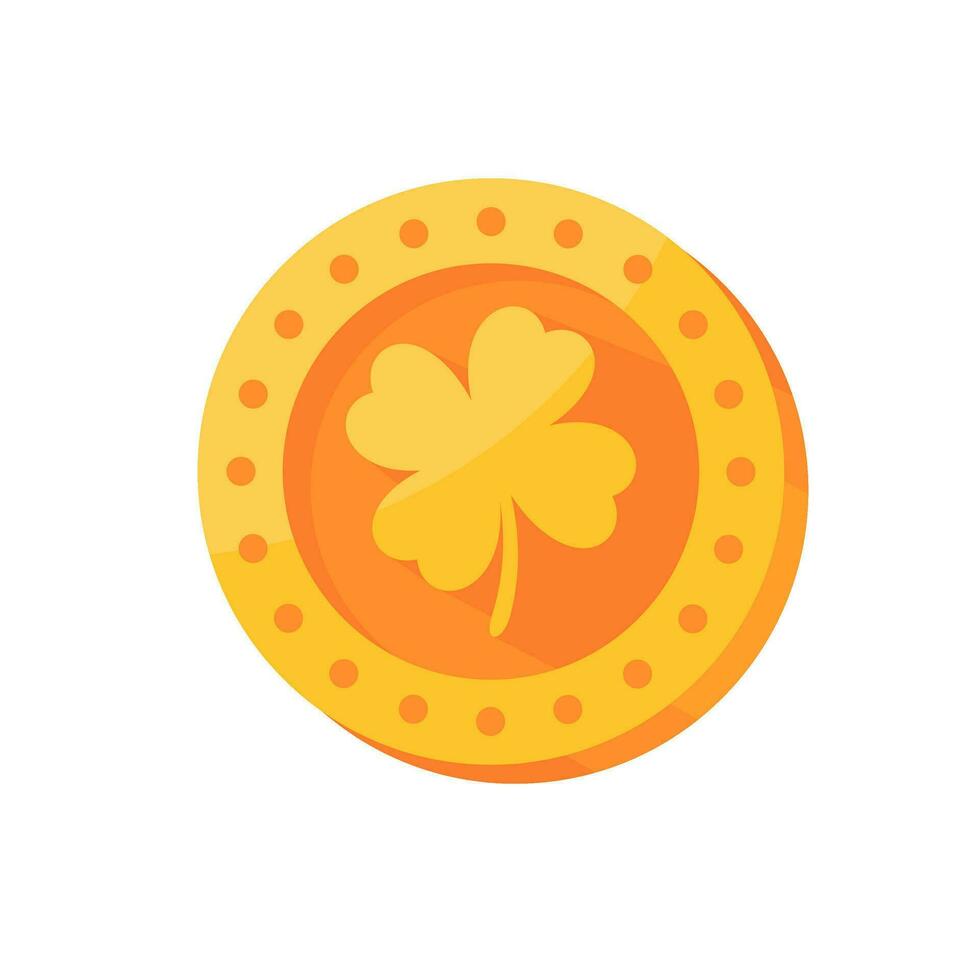 Gold coin with four leaf clover symbol Amulet for good luck in investing vector