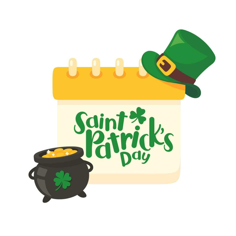 St. Patrick's Day calendar decorated with clover leaves Notification of festival celebrations vector