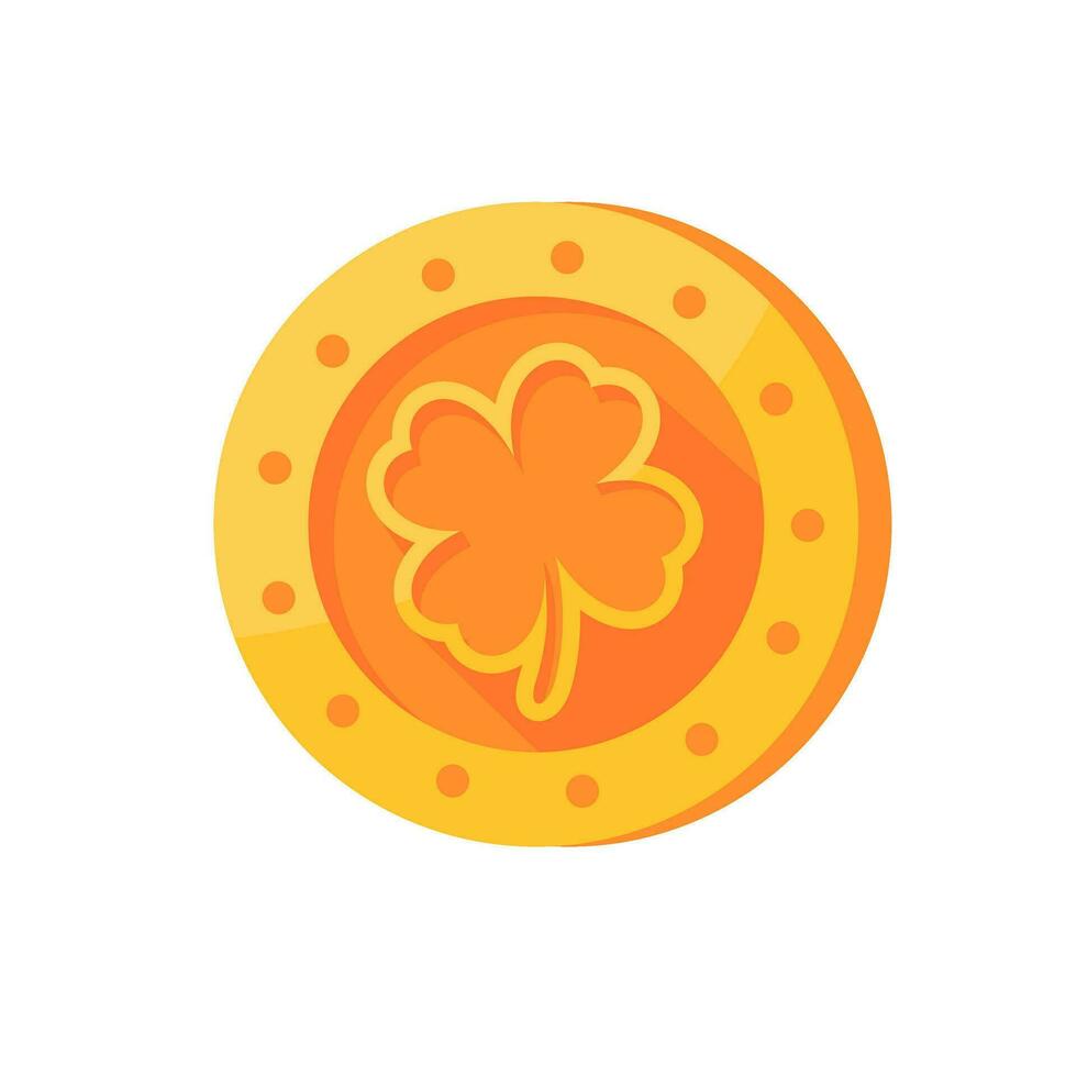 Gold coin with four leaf clover symbol Amulet for good luck in investing vector