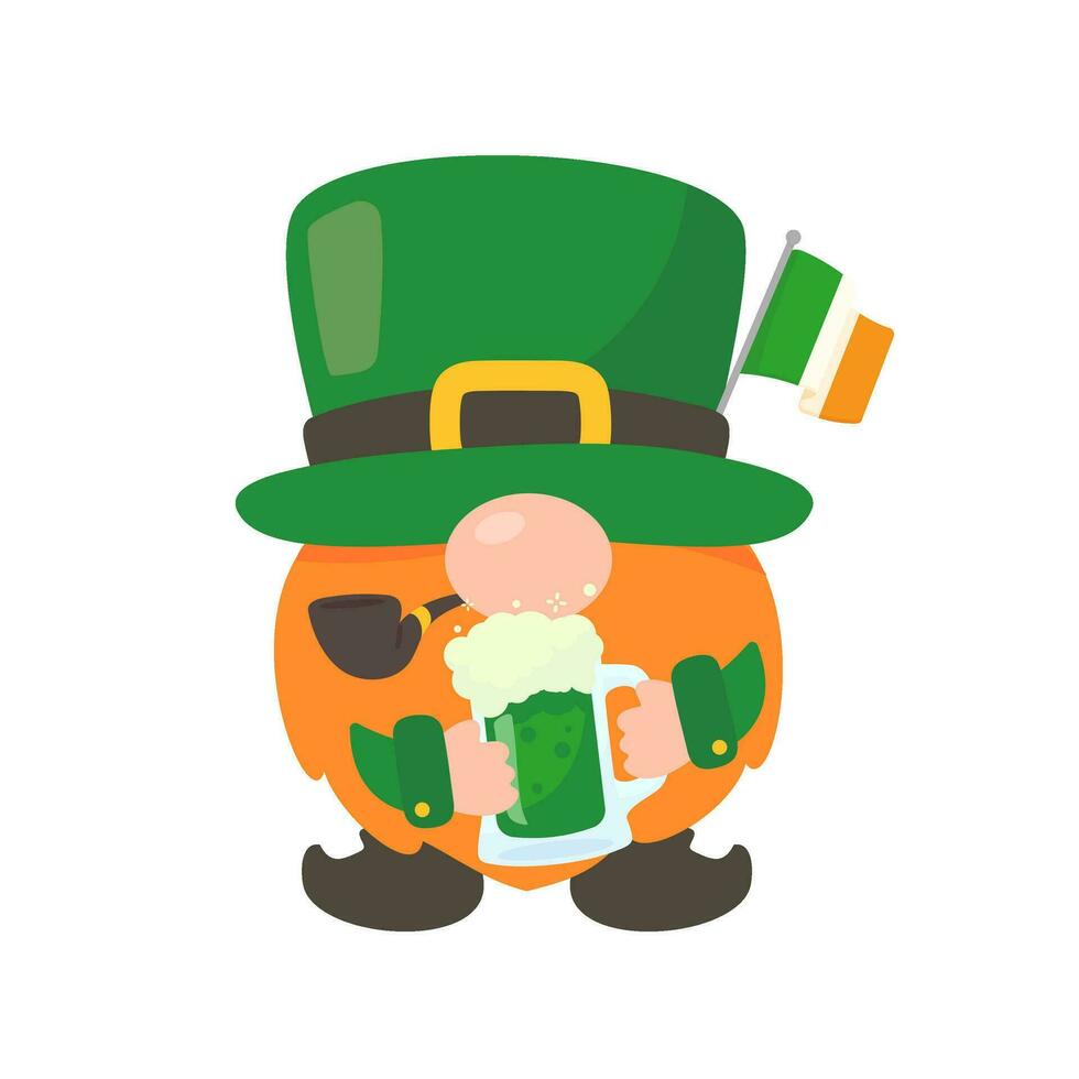 Gnomes with long orange beards carry good luck charms. St. Patrick's Festival elements vector