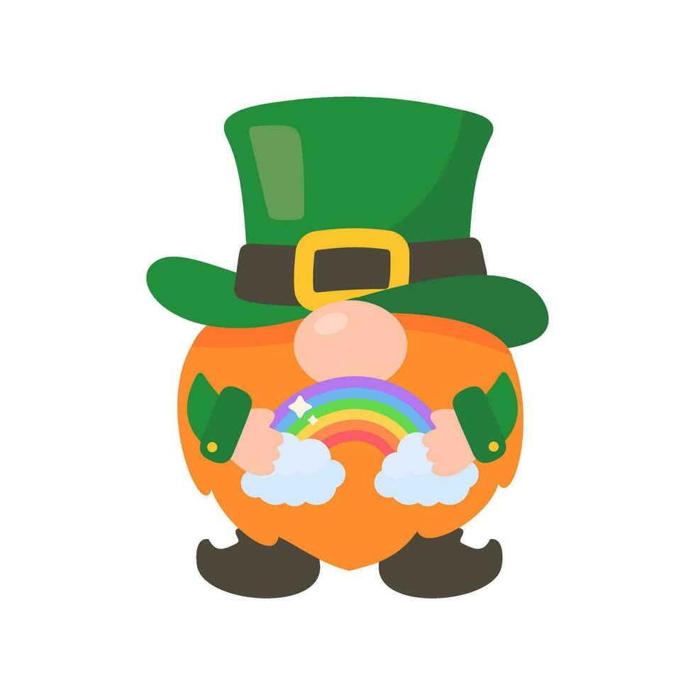 Gnomes with long orange beards carry good luck charms. St. Patrick's Festival elements vector