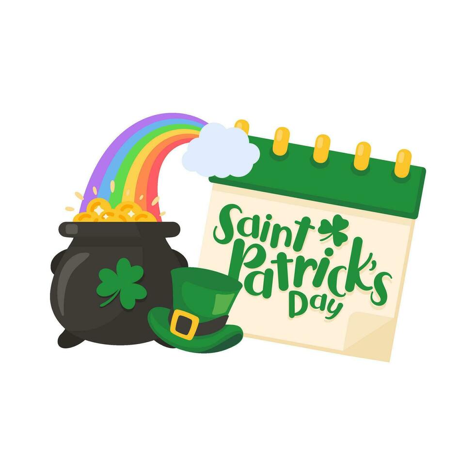 St. Patrick's Day calendar decorated with clover leaves Notification of festival celebrations vector