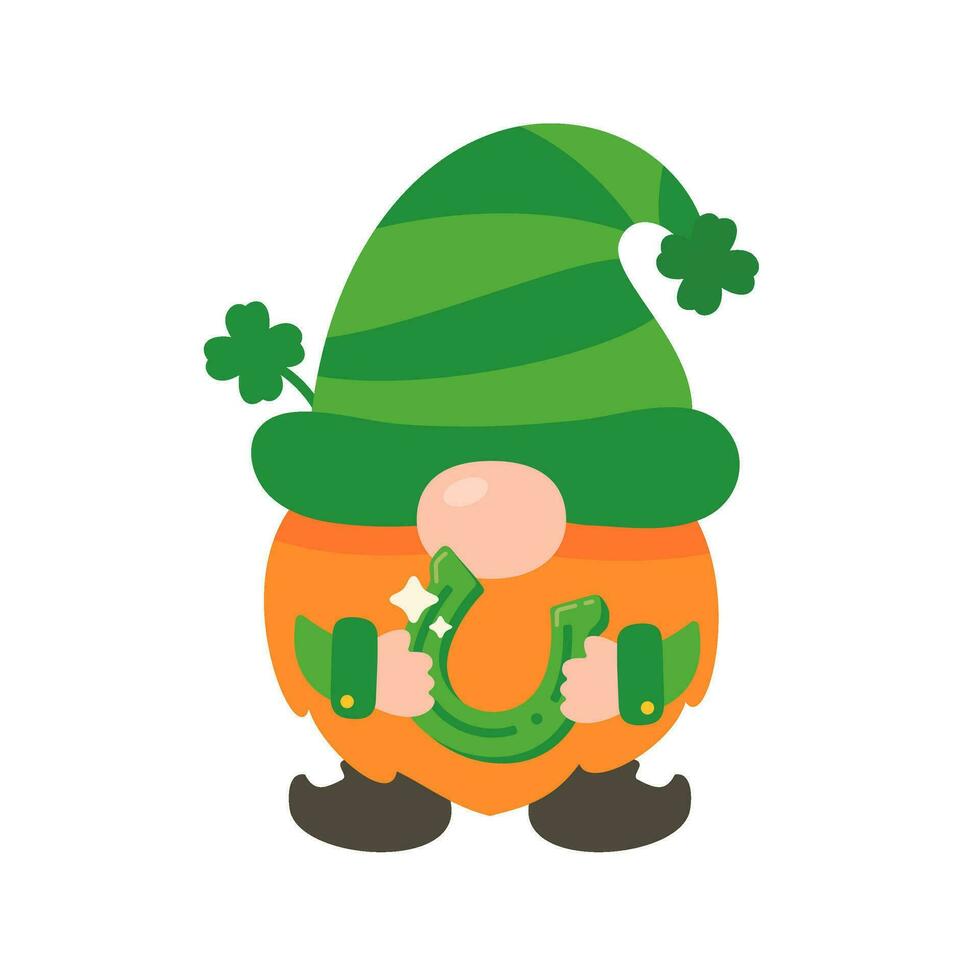 Gnomes with long orange beards carry good luck charms. St. Patrick's Festival elements vector