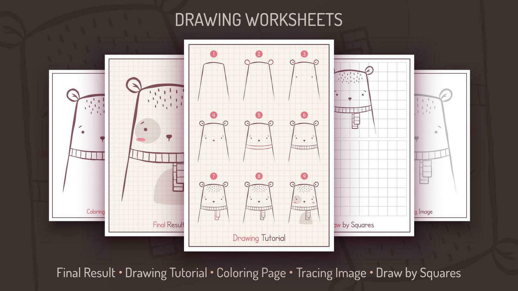 How to Draw a Polar Bear. Step by Step Drawing Tutorial. Draw Guide. Simple Instruction. Coloring Page. Worksheets for Kids and Adults vector
