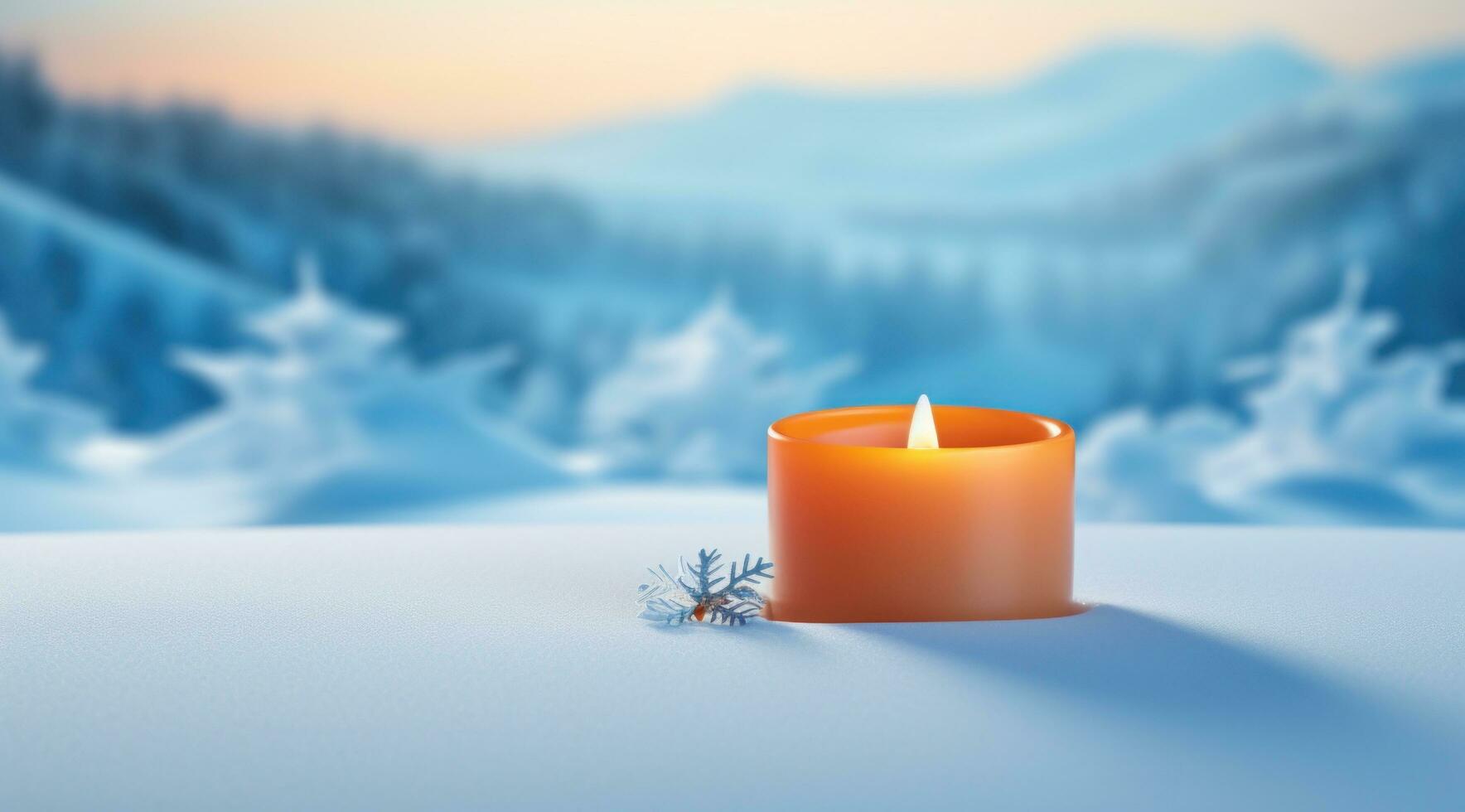 AI generated candle on a snow covered hill background, photo