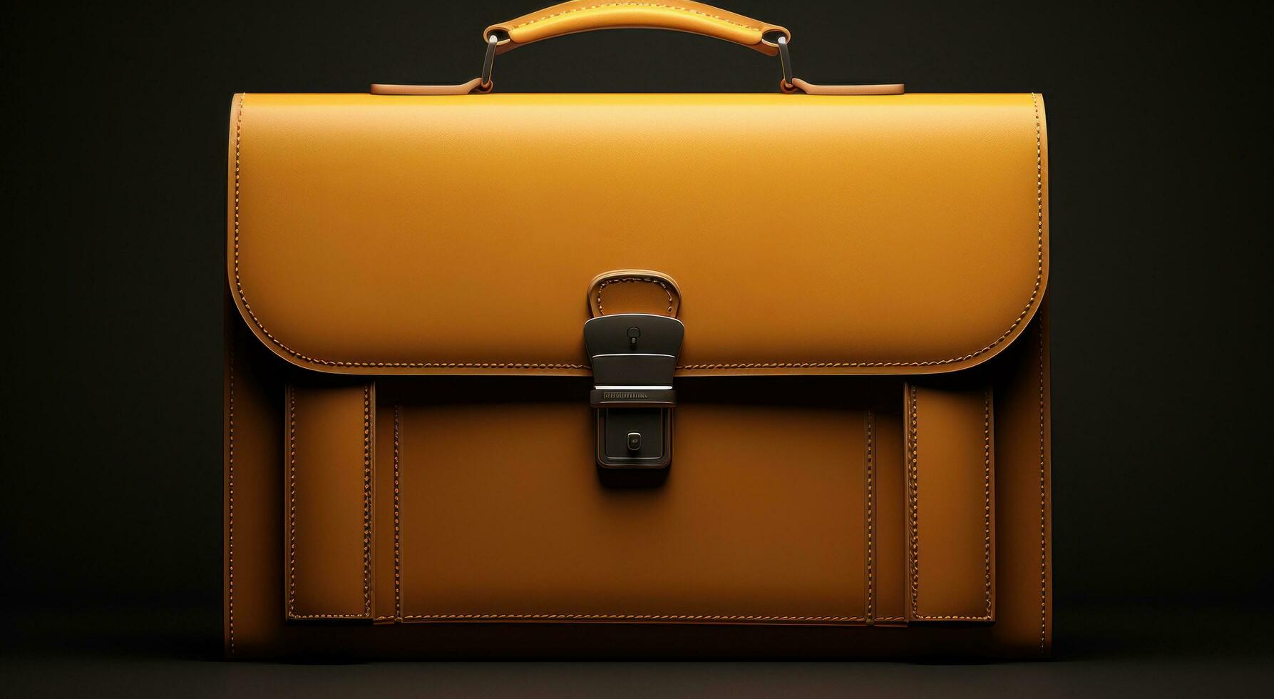 AI generated the leather briefcase is displayed on the black surface, photo