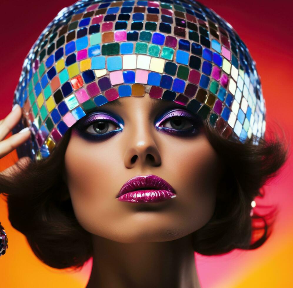 AI generated a model in a disco ball costume posing for fashion photo