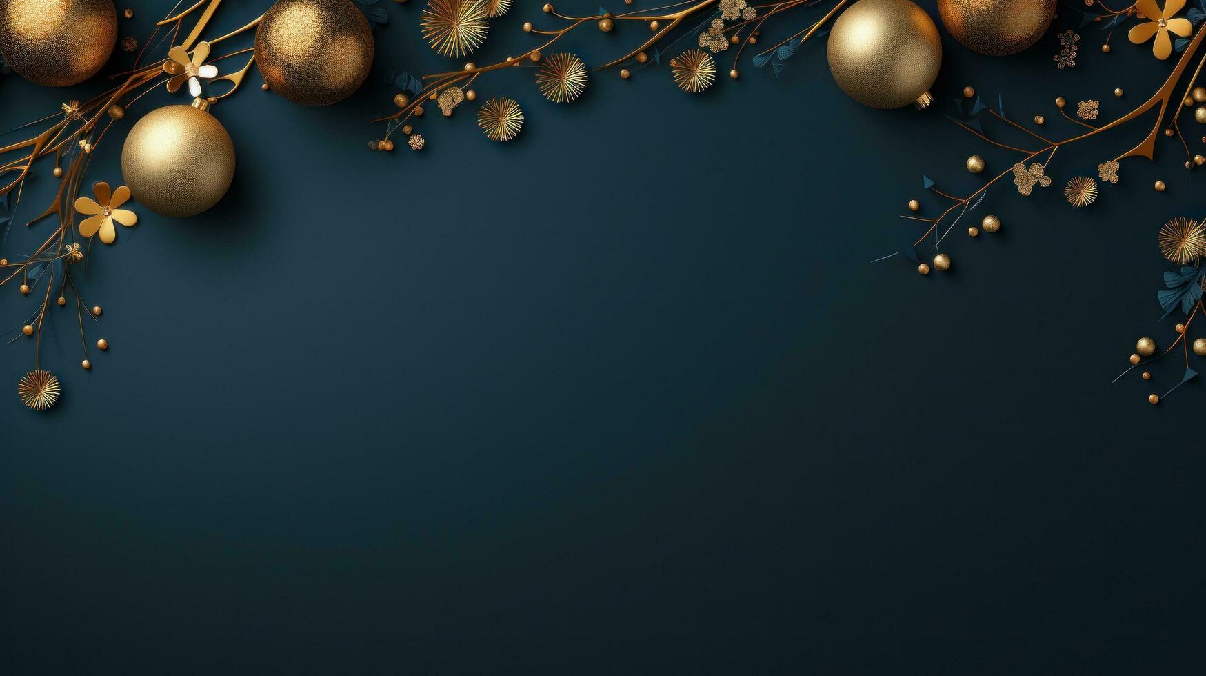 AI generated dark blue and gold christmas holiday card, photo