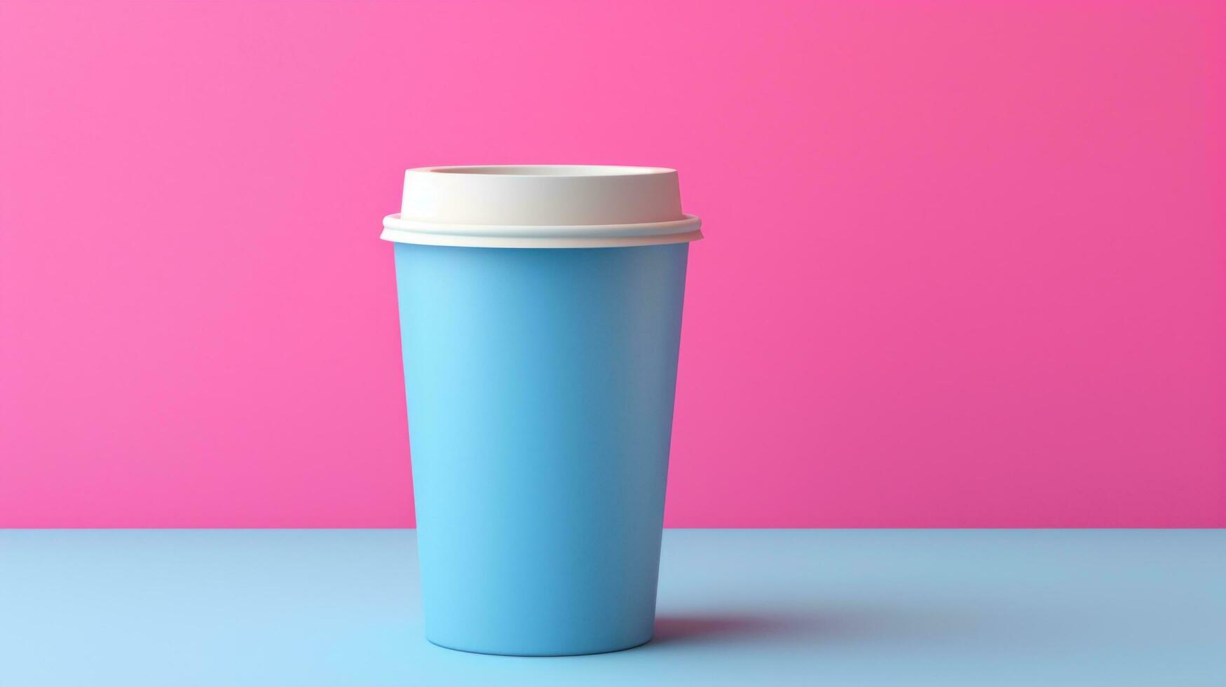 AI generated paper coffee cup with blank front, realistic on a mockup template in a colorful abstract backgrounde, photo