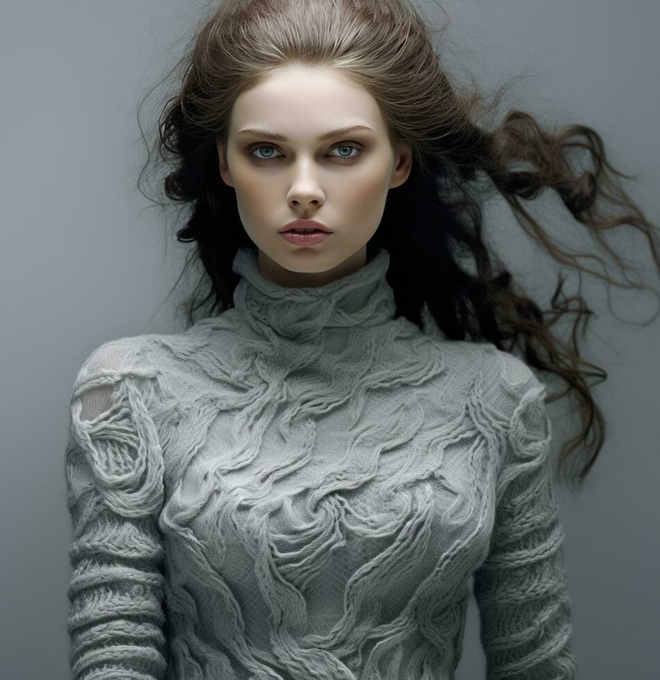 AI generated grey turtle neck knit for autumn spring photo