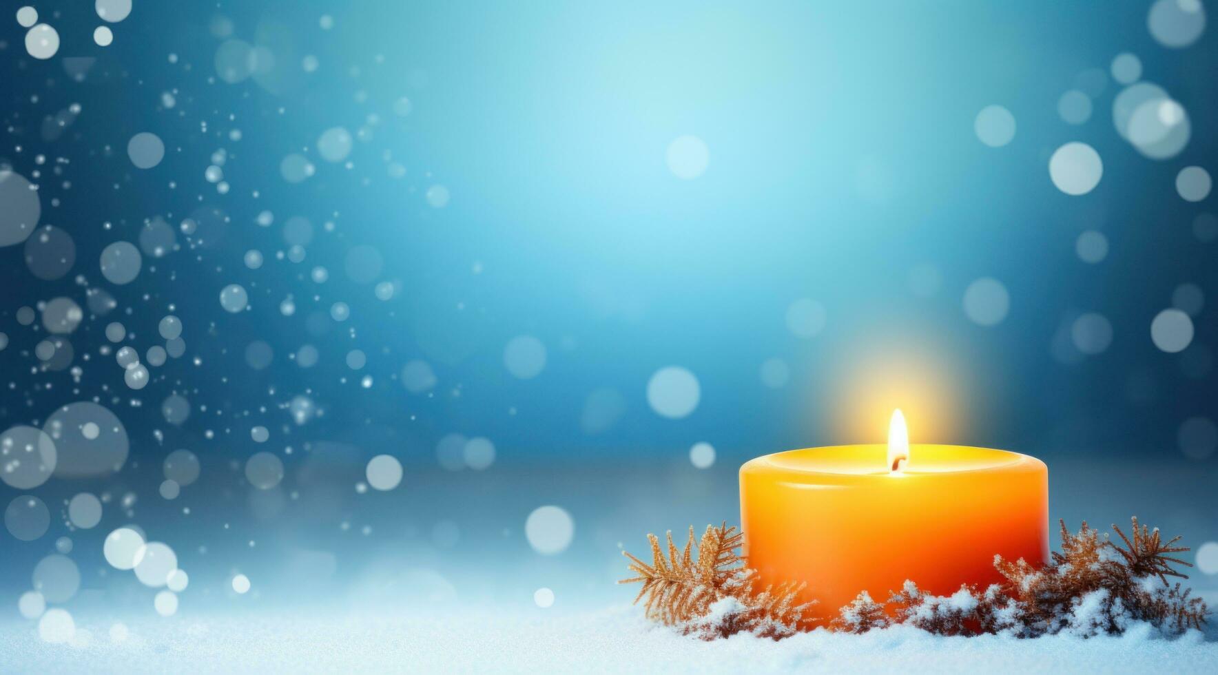 AI generated christmas background winter candle in snow background, photo