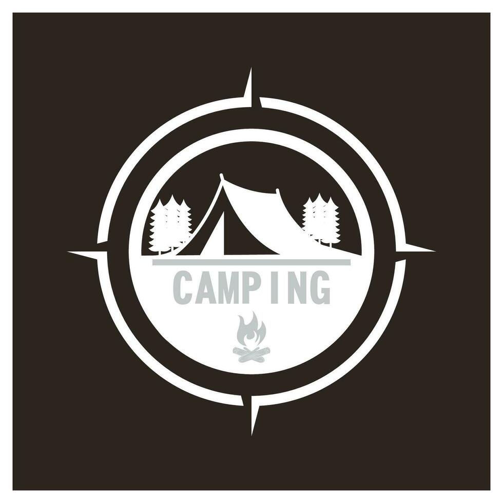 Pine trees and camping tent textured logo design vector