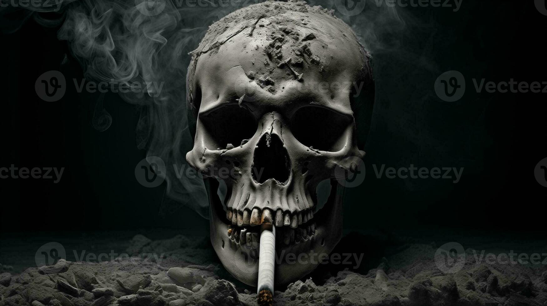 AI generated Smoke kills concept. Skull in ashes. Anti tobacco photo