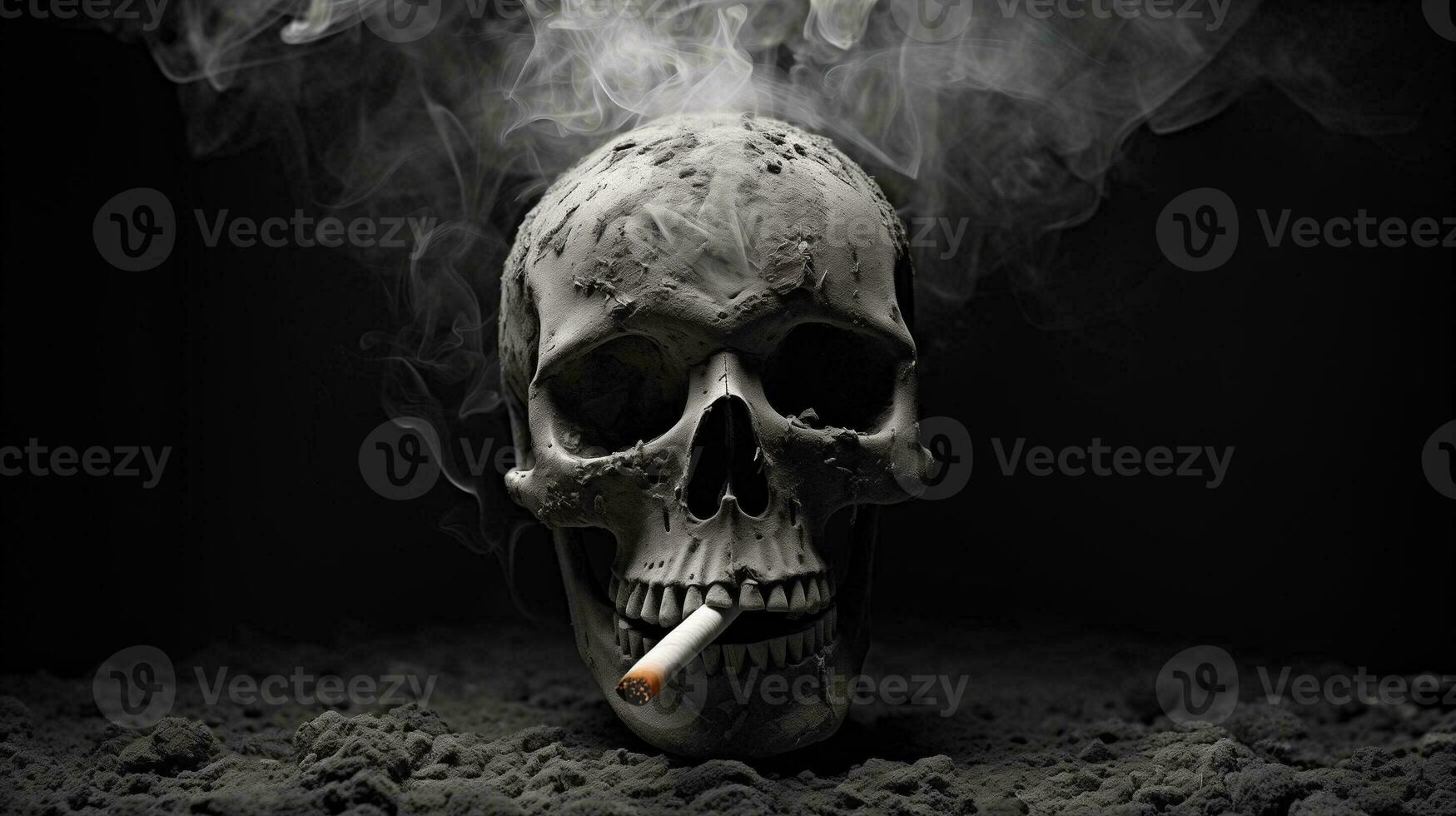 AI generated Smoke kills concept. Skull in ashes. Anti tobacco photo