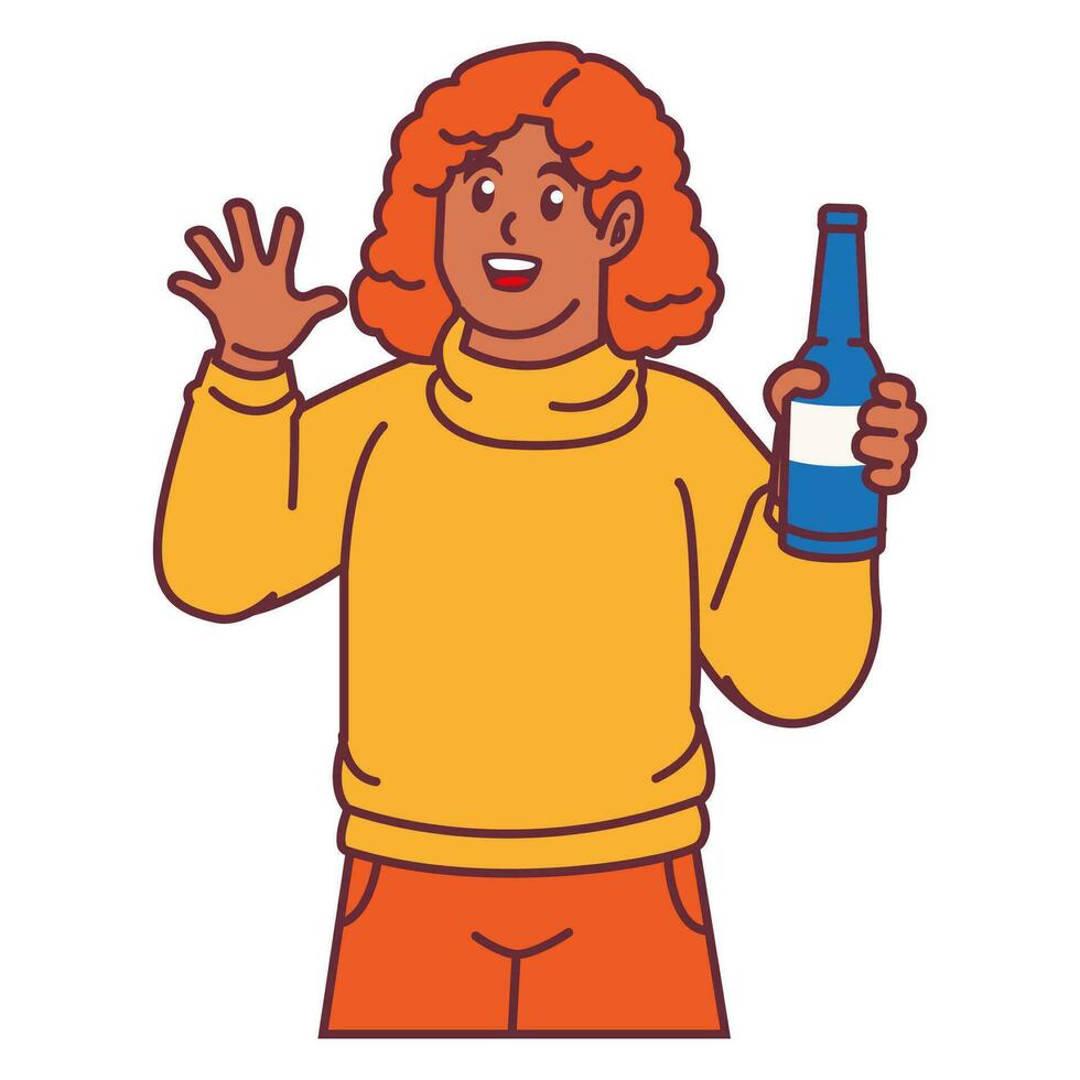 A Woman celebrating party and holding bottles vector