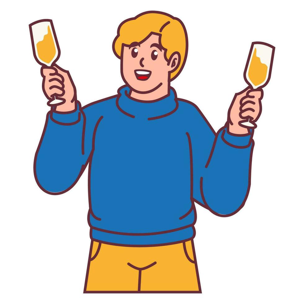 A Man celebrating party and holding glass of champagne vector