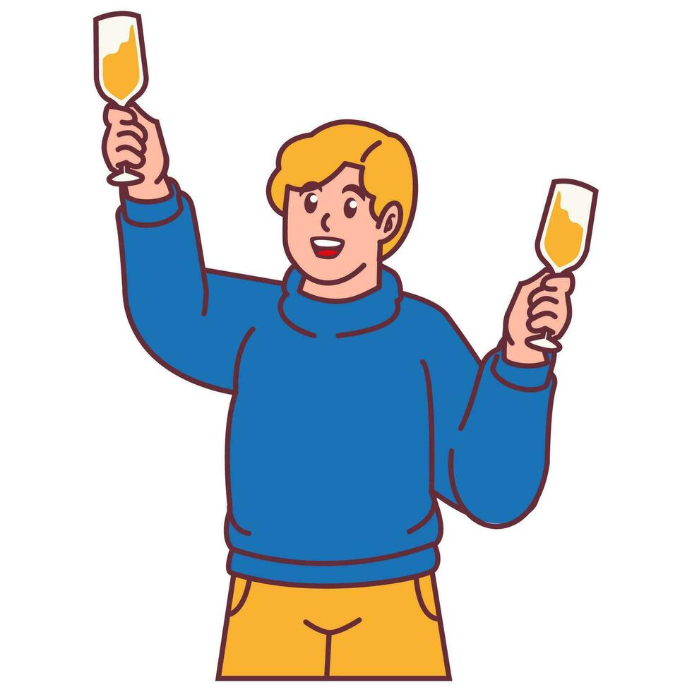 un hombre celebrando fiesta y participación vaso de champán vector