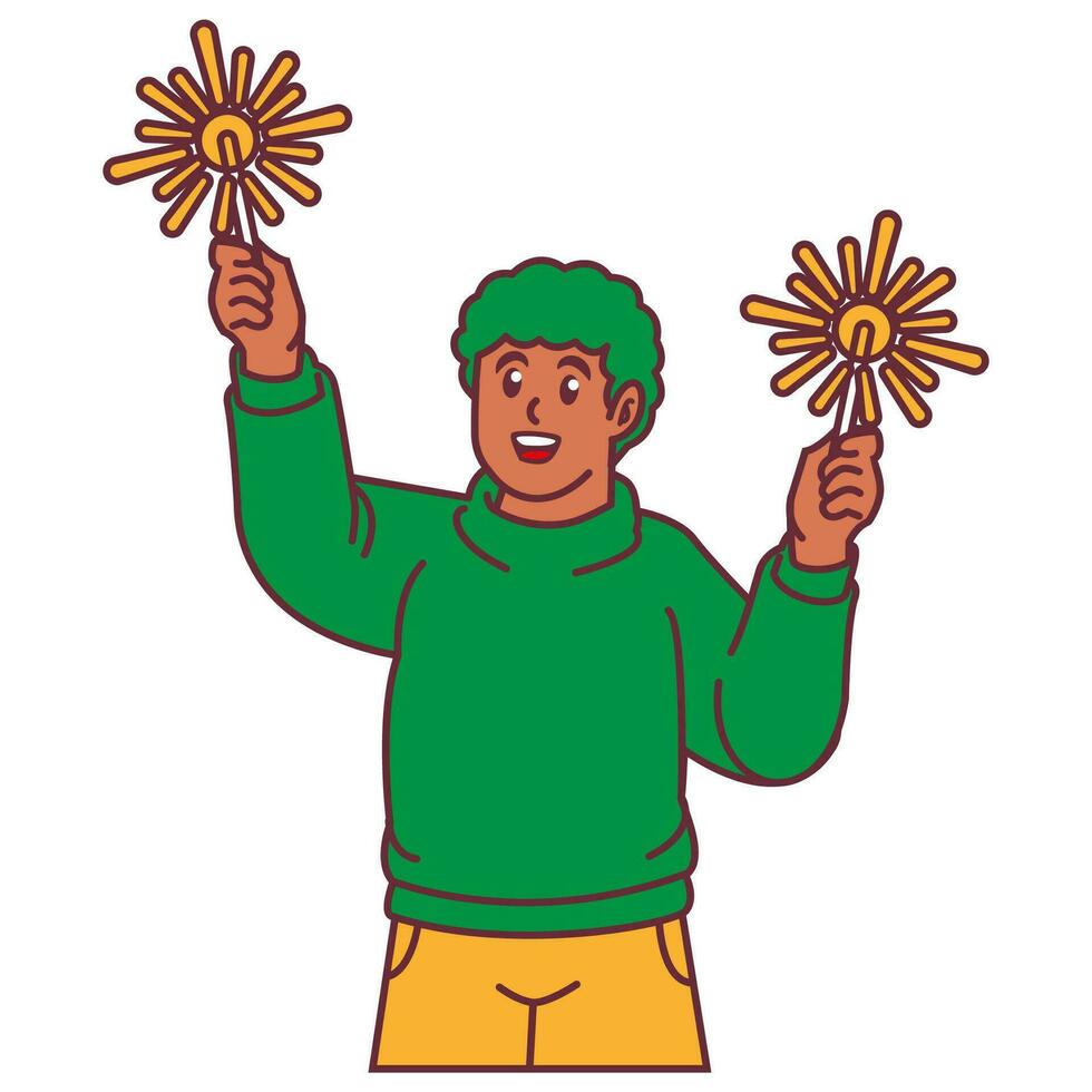 A Man celebrating party holding fireworks vector