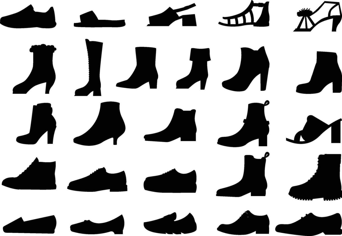 vector fashion shoes silhouette, set of icon boots