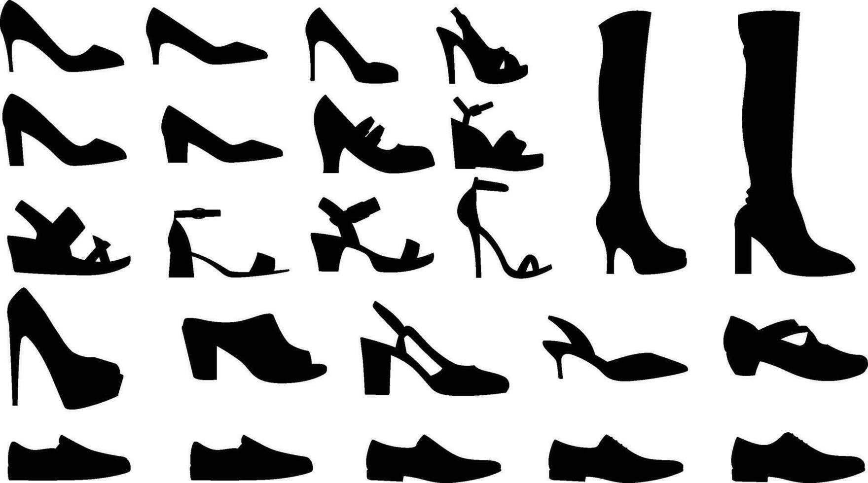 vector Moda Zapatos silueta, conjunto de icono botas