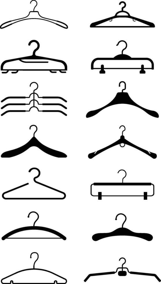 Different clothes hanger silhouette collection. Vector