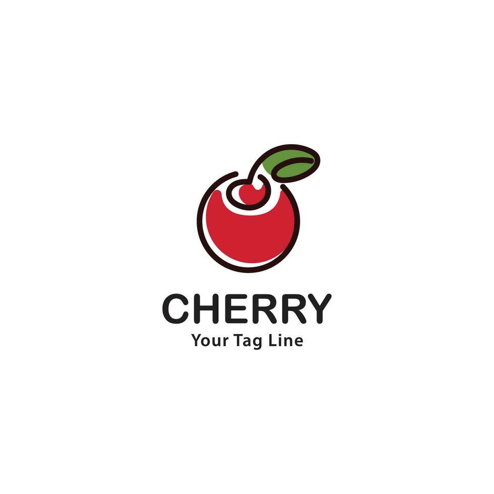 line style cherry fruit logo with red color. vector