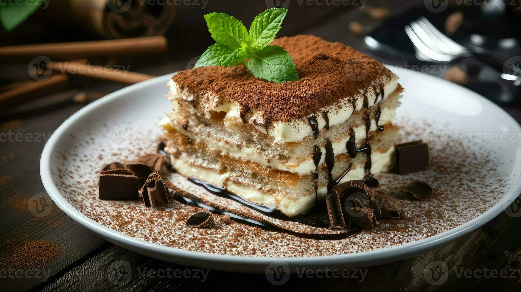 ai generado pastel confitería Tiramisu comida foto