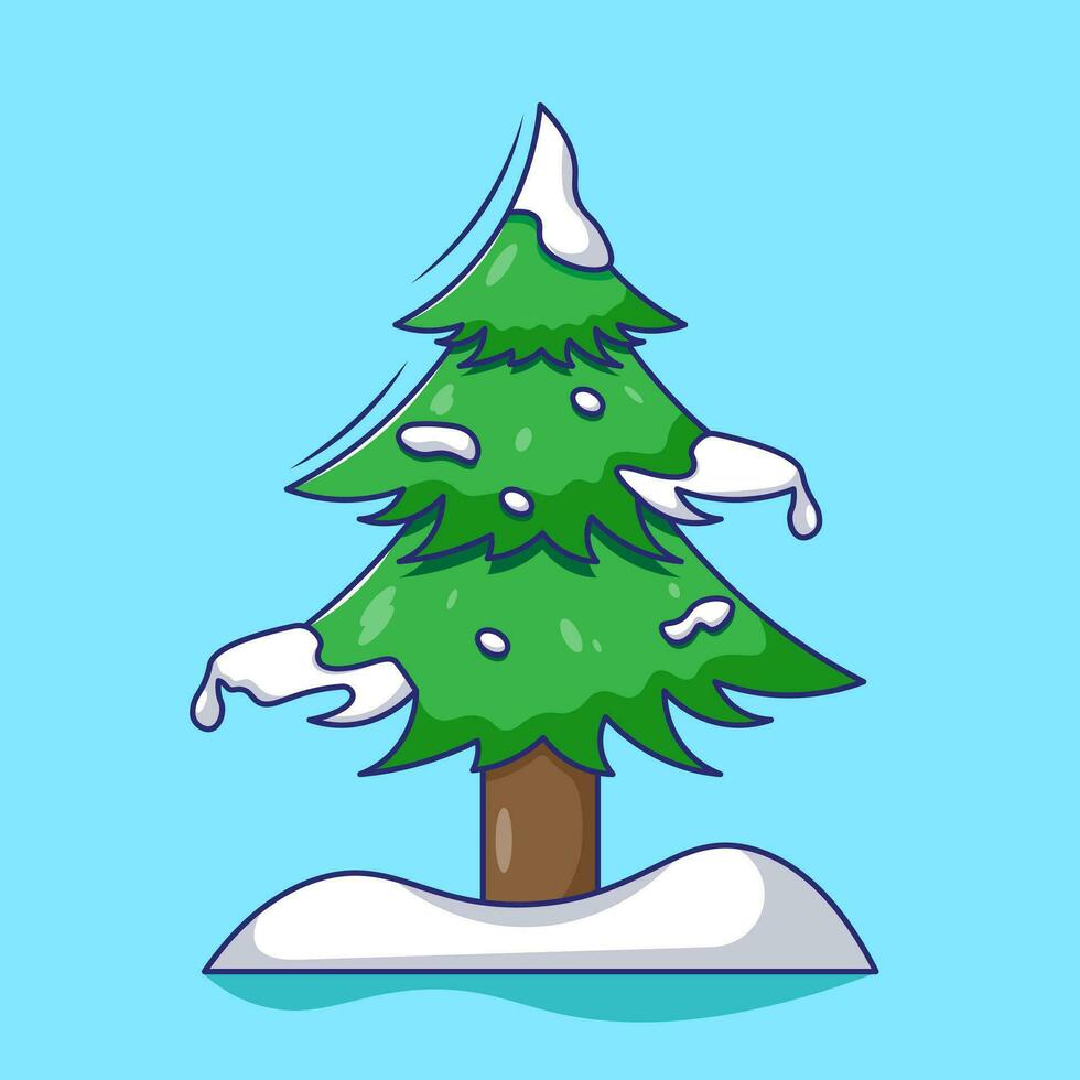 pino árbol dibujos animados vector ilustración con nieve en sucursales. plano diseño dibujos animados para invierno colecciones