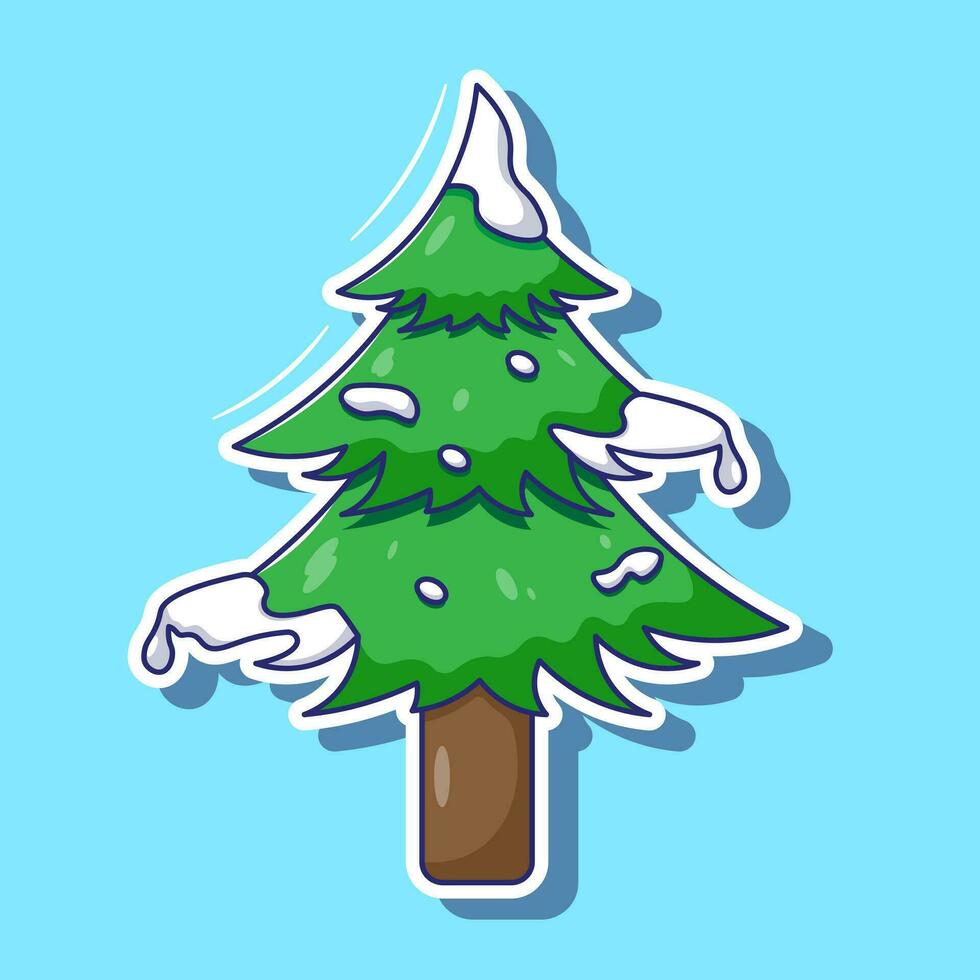 Cartoon vector of pine tree with snow on branches. flat design cartoon for winter element collections