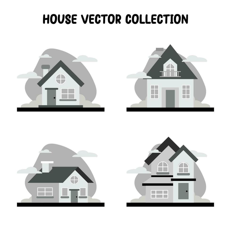 house vector premium flat style set of four in black and white