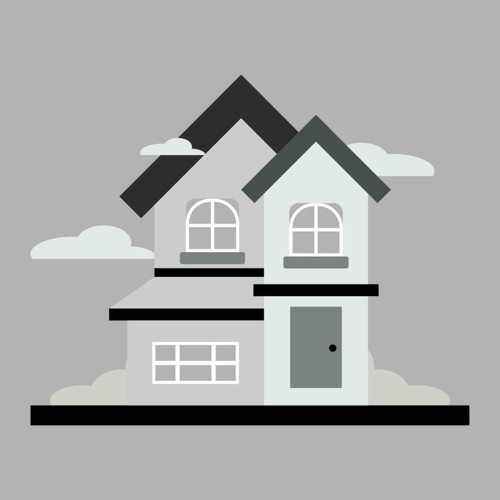 house vector premium flat style in black and white twin house