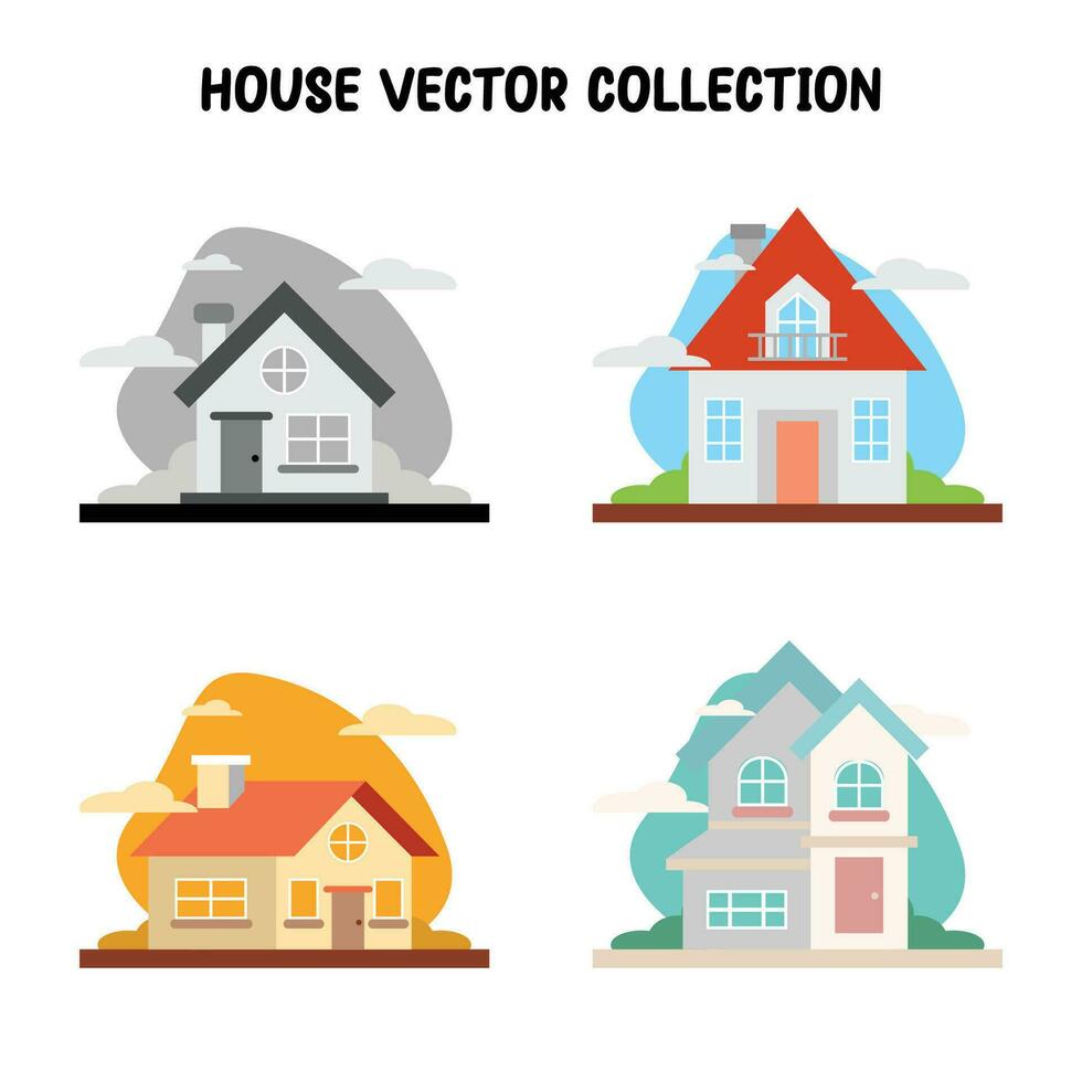 casa vector prima plano estilo conjunto de cuatro en diferente colores vectores