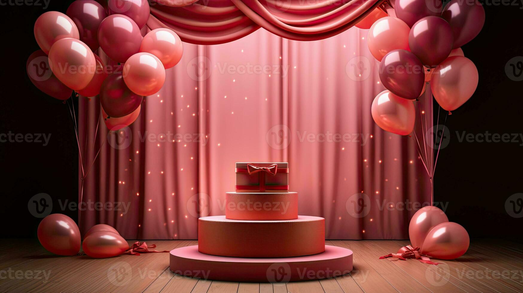 AI generated Pink product podium with balloon on the curtain background AI Generative photo