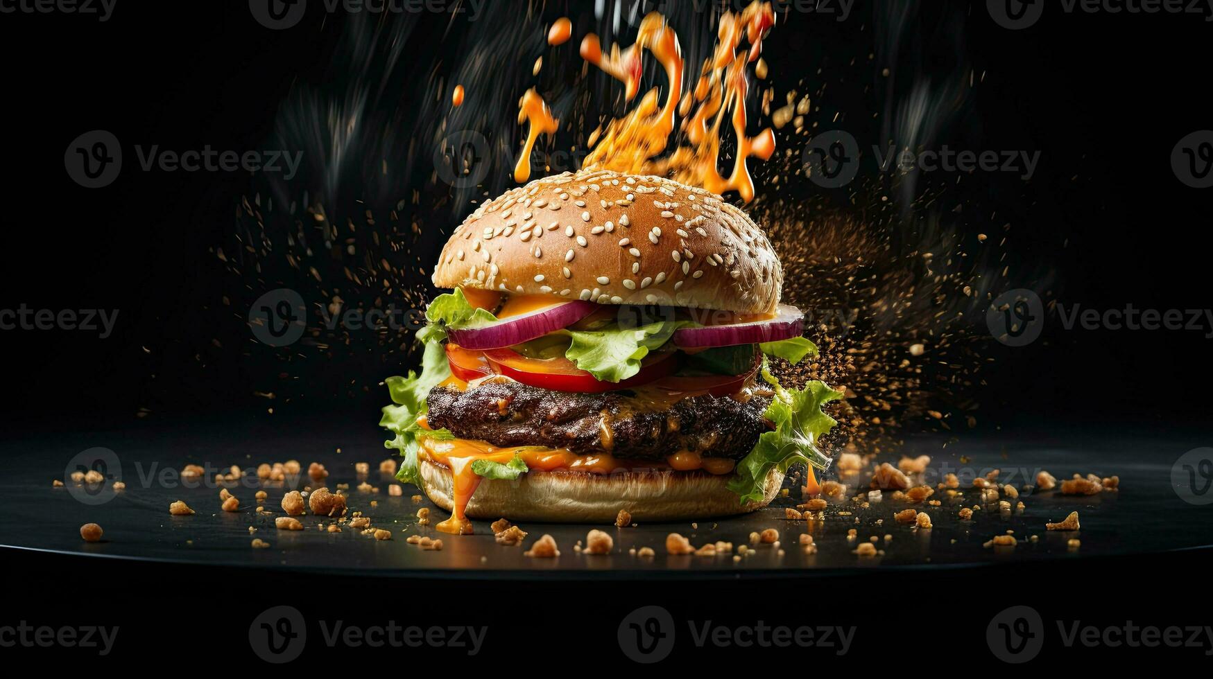 AI generated Delicious and juicy beef burger on the table AI Generative photo