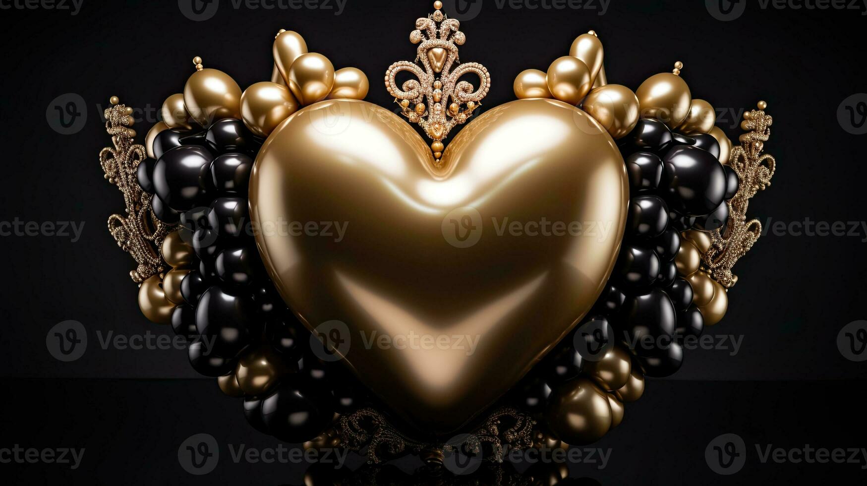 AI generated Luxury gold heart on the black background AI Generative photo