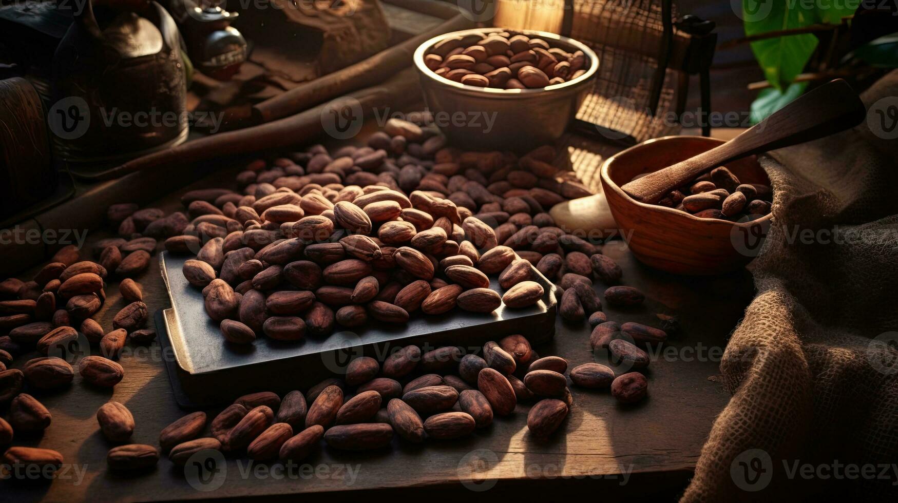 AI generated Portrait cocoa bean on the table AI Generative photo