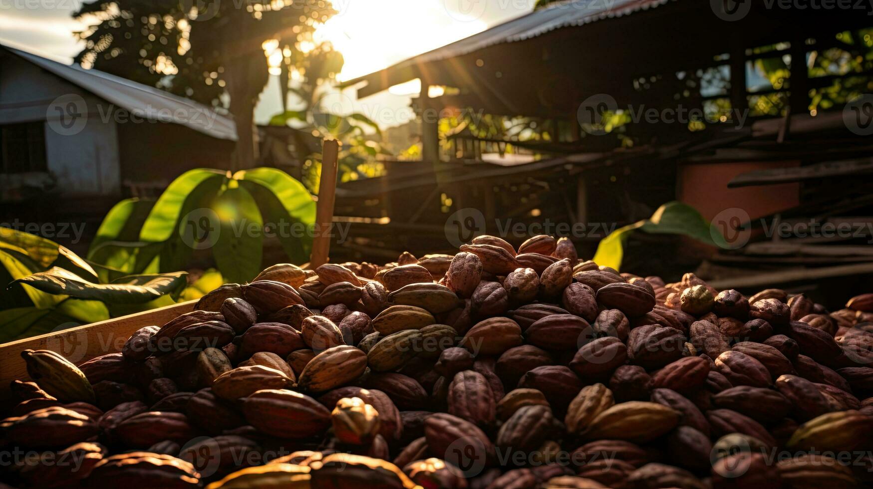 ai generado Fresco cacao frijol con ligero exposición ai generativo foto