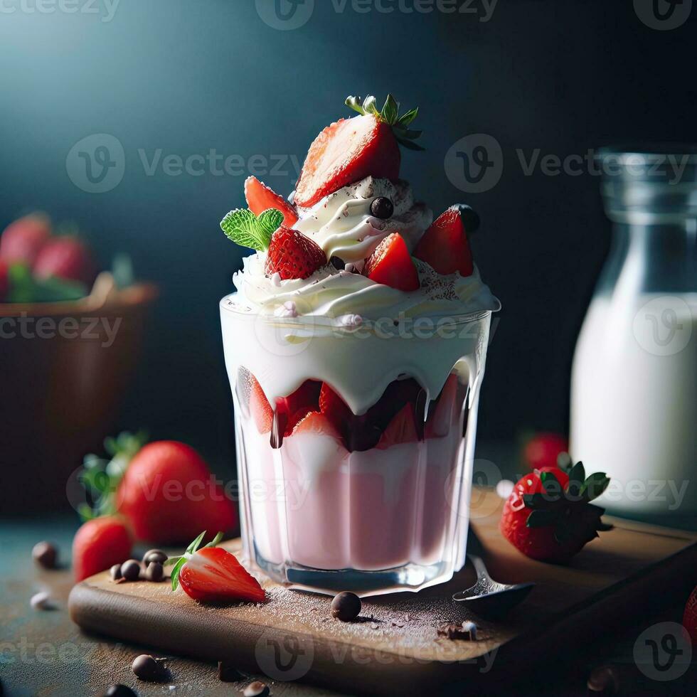 AI generated Smoothie strawberry dessert on the table AI Generative photo