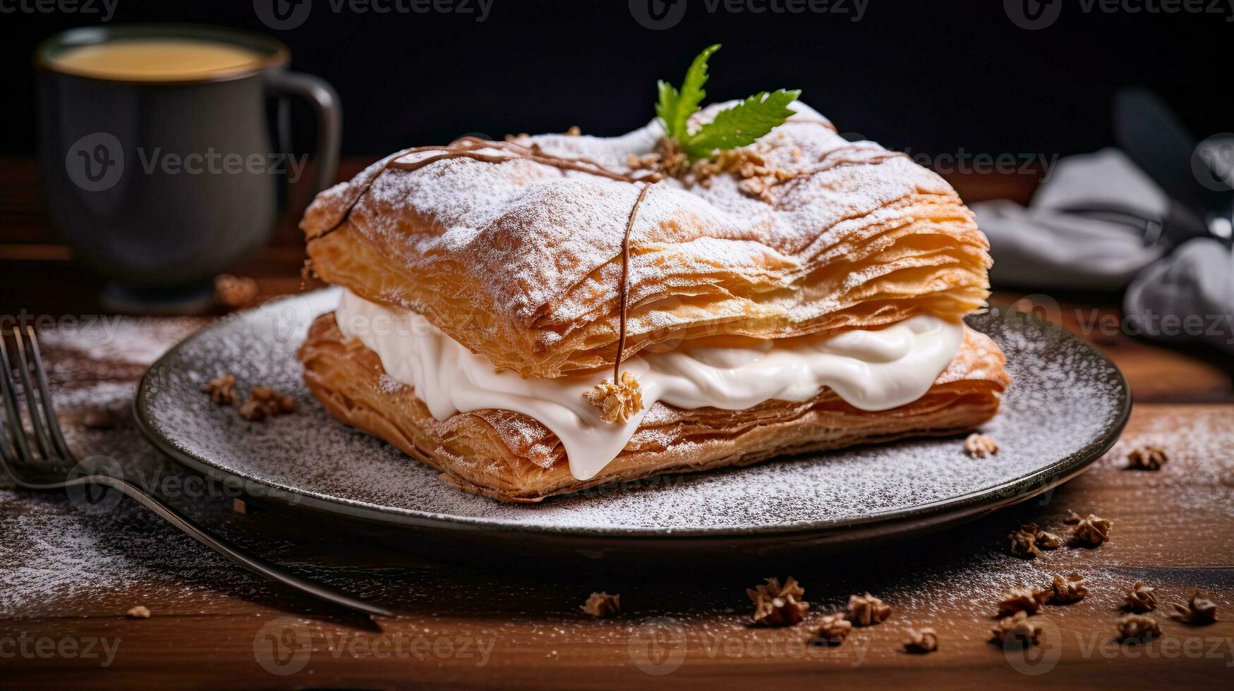 AI generated Creamy pastry with puff cream AI Generative photo