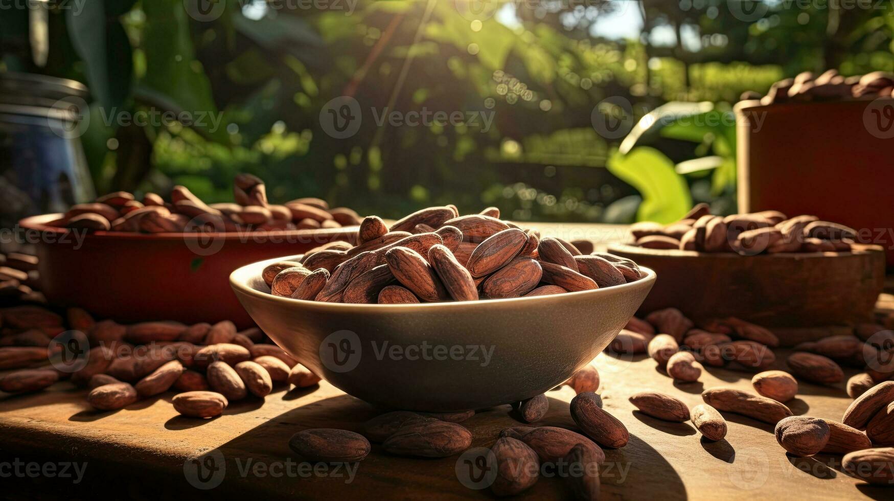 AI generated Portrait cocoa bean on the bowl with light exposure AI Generative photo