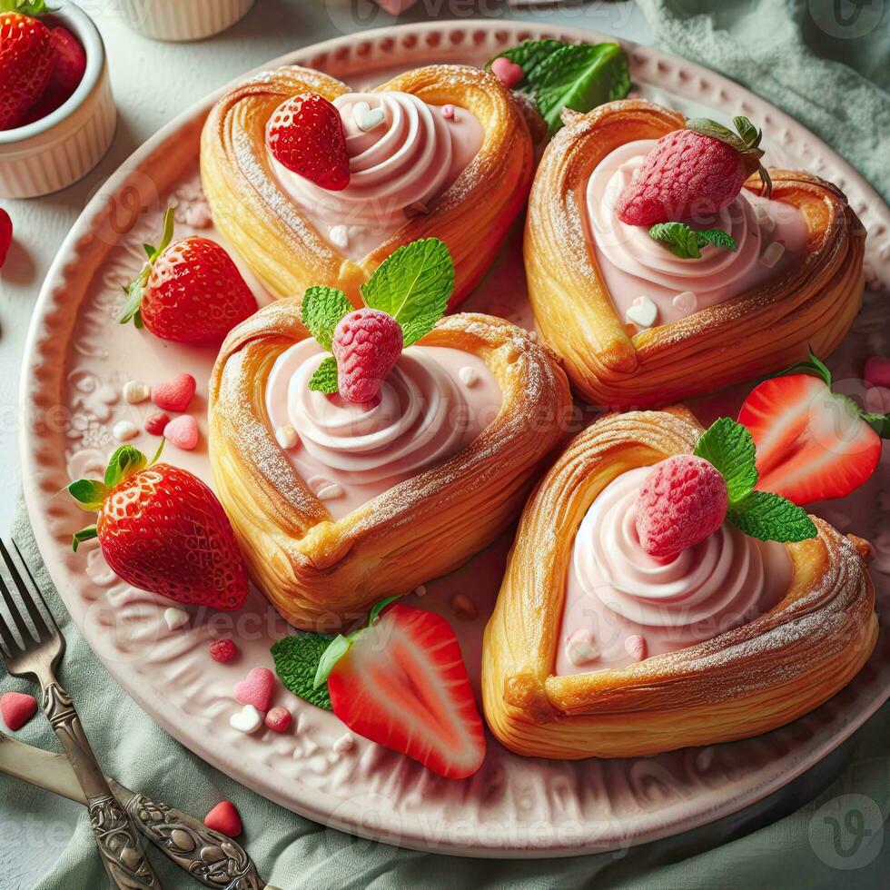 ai generado zalamero Pastelería con Fruta Adición en el plato ai generativo foto