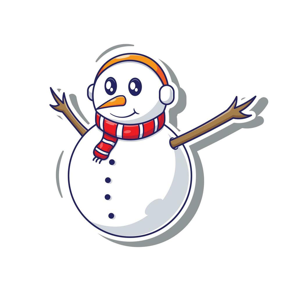 Snowman cartoon sticker template character isolated. flat design isolated for winter celebrate vector